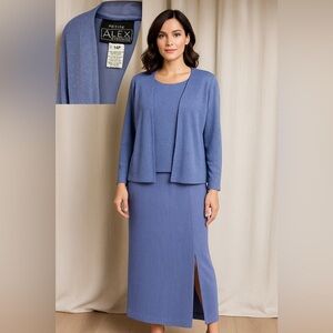 💜 Alex Evenings 2-Piece Lavender Blue Shimmer Set – Size 14 Petite